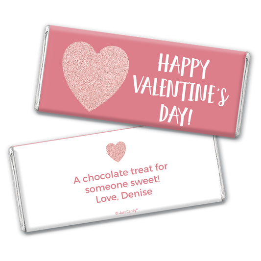 Valentine's Day Personalized Standard Milk Chocolate Bar & Wrapper - Glitter Pink Heart