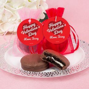 Personalized Valentine's Day Script Heart Chocolate Covered Oreo Cookies in Organza Bags with Gift tag