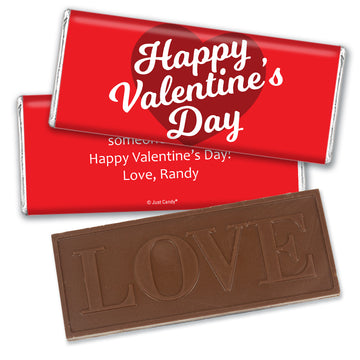 Valentine's Day Personalized Love Embossed Belgian Milk Chocolate Bar - Script Heart