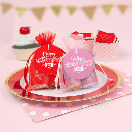 Personalized Valentine's Day Hearts and Hugs Hershey's Miniatures in Organza Bags with Gift Tag