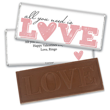 Valentine's Day Personalized Love Embossed Belgian Milk Chocolate Bar - All You Need is Love