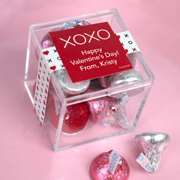 Personalized Valentine's Day XOXO To: From: JUST CANDY favor cube with Hershey's Kisses