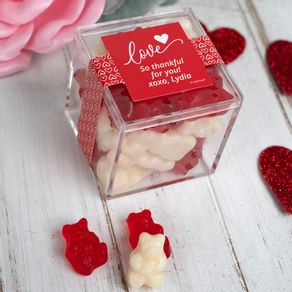 Personalized Valentine's Day JUST CANDY favor cube with Gummy Bears