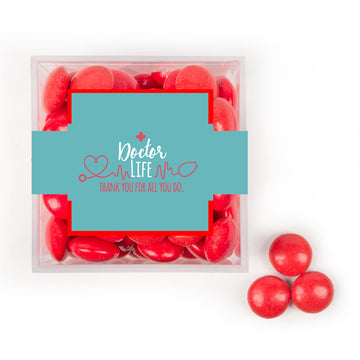 Personalized Doctor Appreciation JUST CANDY favor cube with Just Candy Milk Chocolate Minis