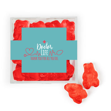 Personalized Doctor Appreciation JUST CANDY favor cube with Gummy Bears