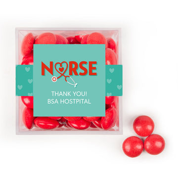 Personalized Nurse Appreciation JUST CANDY favor cube with Just Candy Milk Chocolate Minis