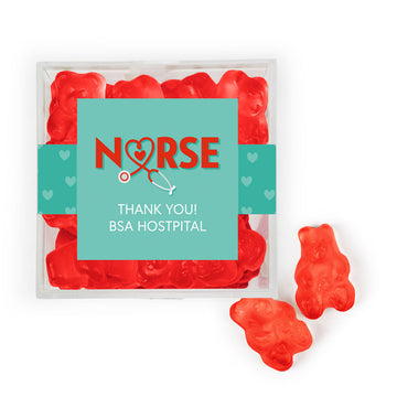 Personalized Nurse Appreciation JUST CANDY favor cube with Gummy Bears