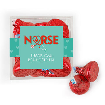 Personalized Nurse Appreciation JUST CANDY favor cube with Hershey's Kisses