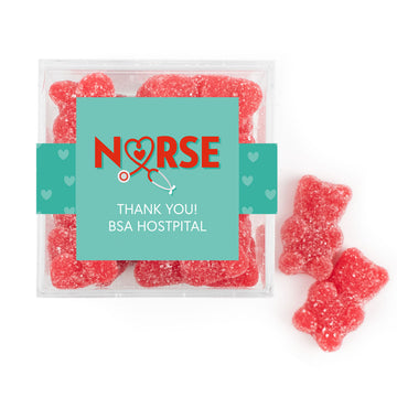 Personalized Nurse Appreciation JUST CANDY favor cube with Sugar Sanded Gummy Bears