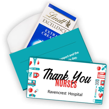 Deluxe Personalized Nurse Appreciation Thank You Nurses Lindt Chocolate Bar in Gift Box (3.5oz)