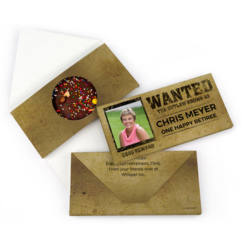 Personalized Retirement Wanted Gourmet Infused Belgian Chocolate Bars (3.5oz)