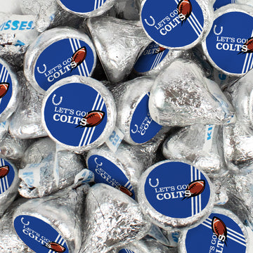 Assembled Let's Go Colts Stickers and Hershey's Kisses Candy 13.6oz Bag 85ct