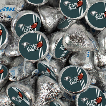 Assembled Eagles Football Party Stickers and Hershey's Kisses Candy 13.6oz Bag 85ct