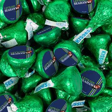 Assembled Let's Go Seahawks Stickers and Hershey's Kisses Candy 13.6oz Bag 85ct
