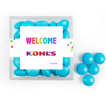 Personalized Welcome JUST CANDY favor cube with Just Candy Milk Chocolate Minis