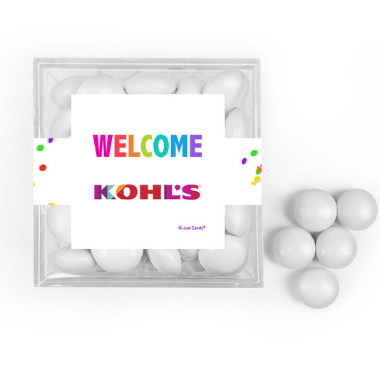 Personalized Welcome JUST CANDY® favor cube with Just Candy Milk Chocolate Minis