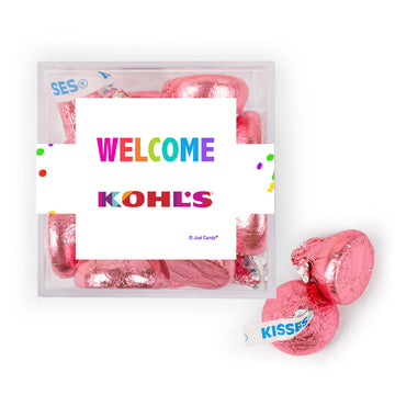 Personalized Welcome JUST CANDY favor cube with Hershey's Kisses