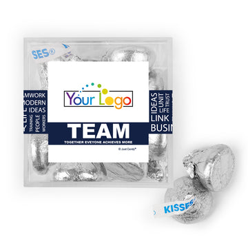 Personalized Teamwork JUST CANDY favor cube with Hershey's Kisses