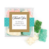 Personalized Dotted Thank You JUST CANDY® favor cube with Sugar Sanded Gummy Bears
