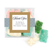 Personalized Dotted Thank You JUST CANDY® favor cube with Sugar Sanded Gummy Bears