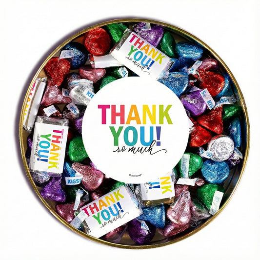 Thank You Large Plastic Tin Hershey's Miniatures, Kisses & Peanut Butter Cups