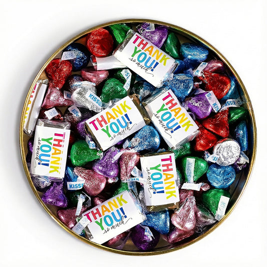 Thank You Large Plastic Tin Hershey's Miniatures, Kisses & Peanut Butter Cups
