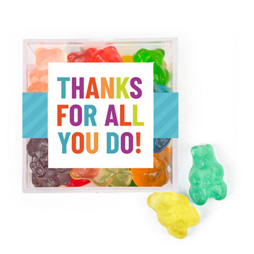 Colorful Thanks JUST CANDY favor cube with Gummy Bears