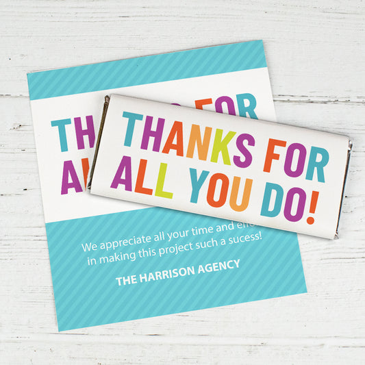 Thank You Personalized Chocolate Bar Wrappers Only (6 Wrappers Per Sheet) - Thanks For All You Do!