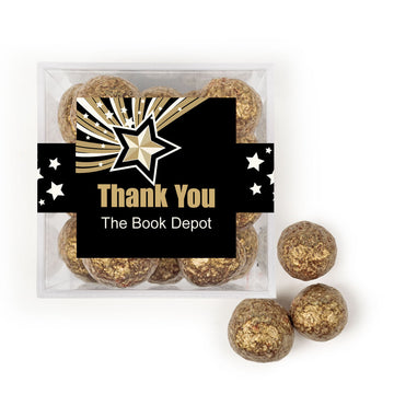Personalized Thank You Gold Star JUST CANDY favor cube with Prosecco Cordials