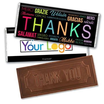 Personalized Thank You Languages with Logo Embossed Chocolate Bar