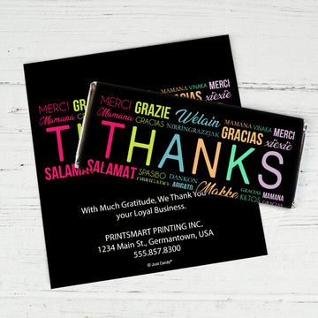 Employee Appreciation Personalized Standard Chocolate Bar Wrappers - Languages (6 Wrappers Per Sheet)