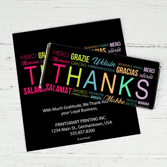 Thank You Personalized Standard Chocolate Bar Wrappers (6 Wrappers Per Sheet)