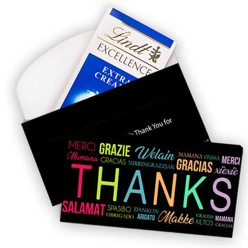 Deluxe Personalized Business Thank You Languages Lindt Chocolate Bar in Gift Box (3.5oz)