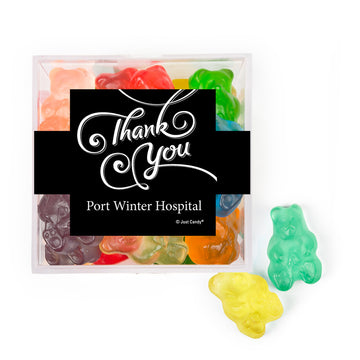 Personalized Thank Your Swirls JUST CANDY favor cube with Gummy Bears