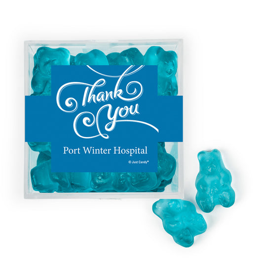 Personalized Thank Your Swirls JUST CANDY favor cube with Gummy Bears