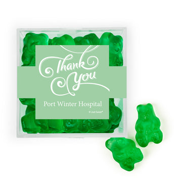 Personalized Thank Your Swirls JUST CANDY® favor cube with Gummy Bears
