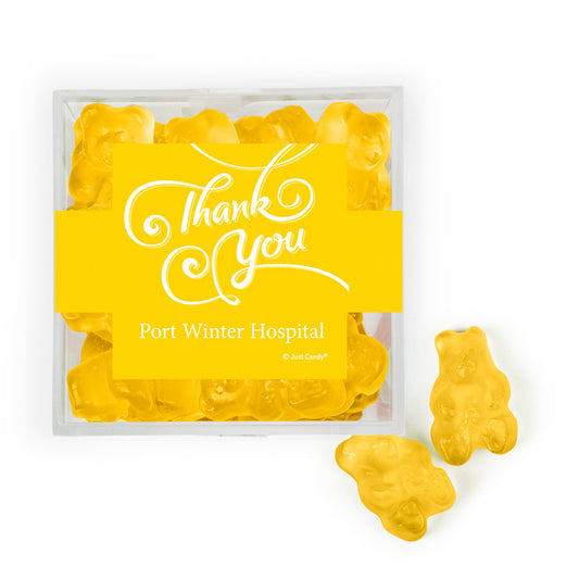 Personalized Thank Your Swirls JUST CANDY® favor cube with Gummy Bears