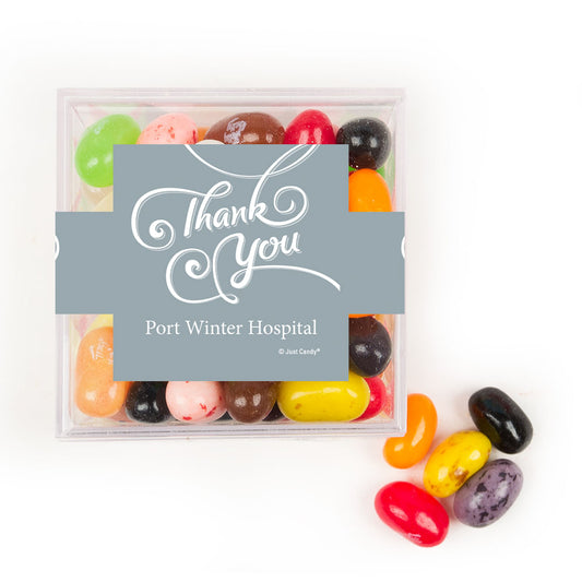 Personalized Thank You Swirls JUST CANDY® favor cube with Jelly Belly Jelly Beans