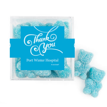 Personalized Thank Your Swirls JUST CANDY® favor cube with Gummy Bears