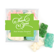 Personalized Thank You Swirls JUST CANDY® favor cube with Sugar Sanded Gummy Bears