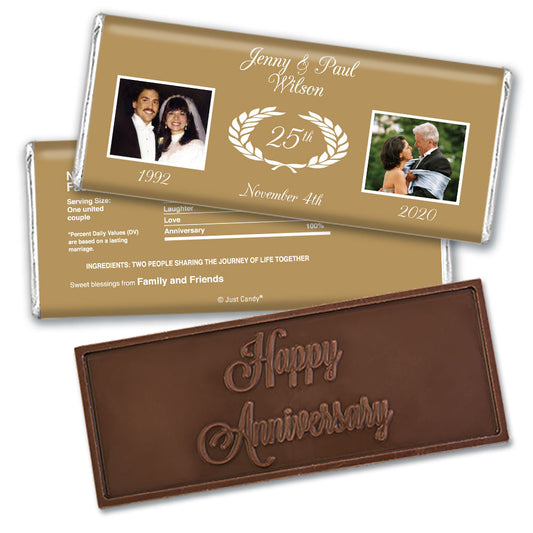 Anniversary Personalized Embossed Chocolate Bar Then & Now Photo