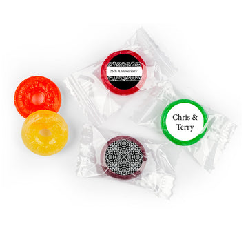 Anniversary Personalized LifeSavers 5 Flavor Hard Candy Silver 25th Fleur de Lis Gilded (300 Pack)