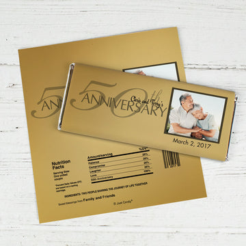 Anniversary Party Favors Personalized Chocolate Bar Wrappers 50th Golden Anniversary Party Favors - Simple Photo Chocolate & Wrapper
