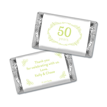 Anniversary Party Favors Personalized Hershey's Miniatures Wrappers Green Swirls 50th Anniversary Chocolate Favor