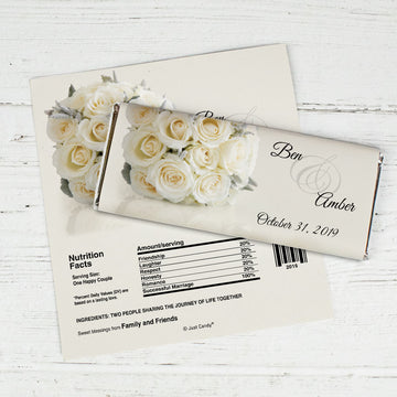 Wedding Favor Personalized Chocolate Bar Wrappers White Roses Bouquet