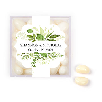 Personalized Wedding Botanicals Greenery JUST CANDY favor cube with Jelly Belly Jelly Beans