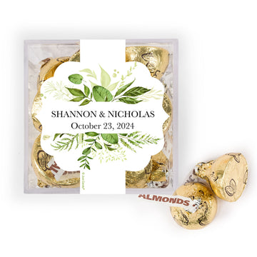 Personalized Wedding Botanical Greenery JUST CANDY favor cube with Hershey's Kisses