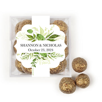 Personalized Wedding Botanical Greenery JUST CANDY favor cube with Prosecco Cordials