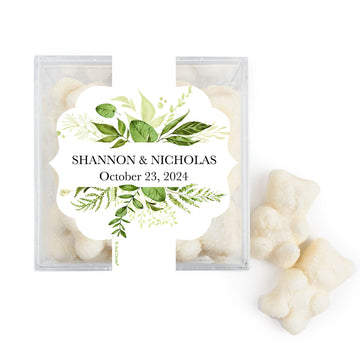 Personalized Wedding Botanicals Greenery JUST CANDY favor cube with Sugar Sanded Gummy Bears