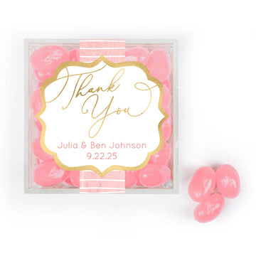 Personalized Wedding Pink Thank You JUST CANDY favor cube with Jelly Belly Jelly Beans